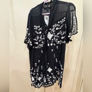 French Connection Black dress with White Embroidery